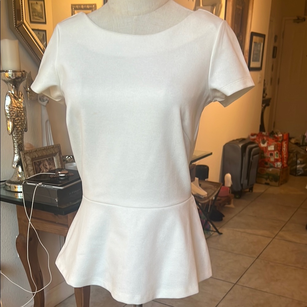 Banana Republic Elegant White Peplum Top - iridescent gold fabric